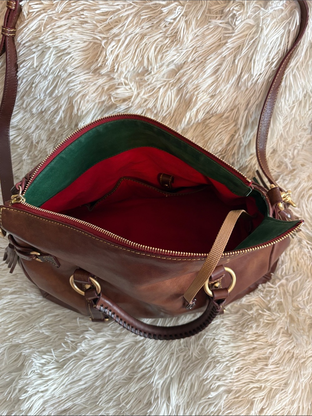 Dooney & Bourke Brown Leather Satchel with Brass Hardware - Picture 3 of 8